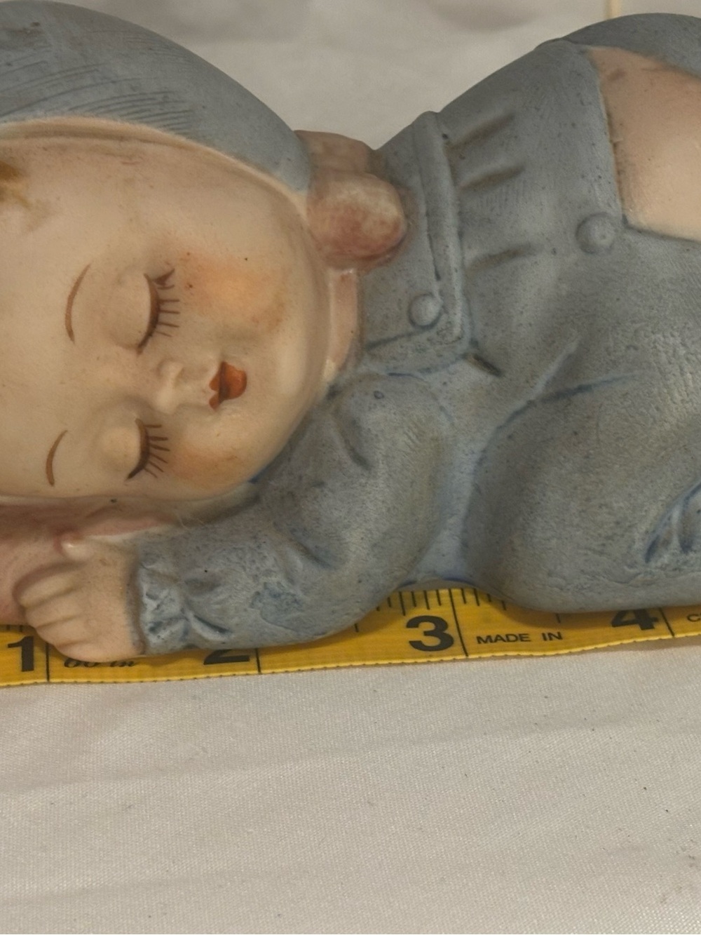 Vintage Ceramic Sleeping Baby Figurine in Light Blue - Unbranded